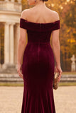Burgundy Velvet Mermaid Off the Shoulder Maxi Formal Dress
