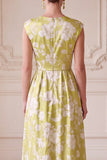 Green A-Line V-Neck Printed Ruched Long Mother of the Bride Dress