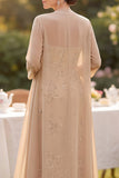 Champagne Sequins Embroidery Midi Mother of the Bride Dress with Chiffon Cover‑Up