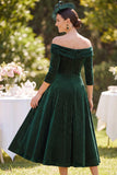 Dark Green Off the Shoulder 3/4 Sleeves A-Line Mother of the Bride Dress with Beading