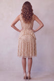 Champagne High Neck Tiered Ruffled Sleeveless Midi Cocktail Dress with Sequins