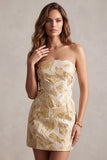Champagne Jacquard Bodycon Strapless Short Cocktail Dress
