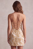 Champagne Jacquard Bodycon Strapless Short Cocktail Dress