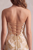 Champagne Jacquard Bodycon Strapless Short Cocktail Dress
