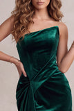 Dark Green Bodycon One Shoulder Velvet Ruched Short Cocktail Dress