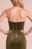 Olive Corset Velvet Sheath Strapless Ruched Maxi Formal Dress
