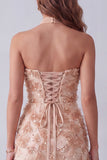 Khaki Sheath Strapless Sequins Appliques Maxi Formal Dress