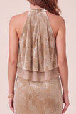 Champagne Sheath High Neck Velvet Ruffled Maxi Formal Dress