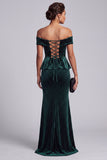 Dark Green Sheath Off the Shoulder Velvet High Low Long Mother of the Bride Dress