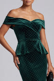 Dark Green Sheath Off the Shoulder Velvet High Low Long Mother of the Bride Dress