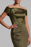 Olive Mermaid Off the Shoulder Ruffled Long Mother of the Bride Dress with Slit