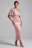 Pink Sheath One Shoulder Velvet Maxi Mother of the Bride Dress with Embroidery
