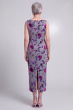 Grey Floral Velvet Sheath Rhinestone Bateau Neck Satin Mother of the Bride Dress with Cape