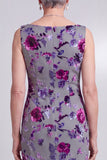Grey Floral Velvet Sheath Rhinestone Bateau Neck Satin Mother of the Bride Dress with Cape