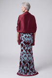 Lake Blue V-Neck Velvet Mermaid Long Mother of the Bride Dress with Cape
