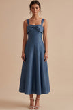 Twilight A-Line Square Neck Midi Wedding Guest Dress with Bow