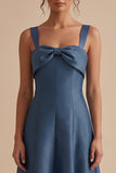 Twilight A-Line Square Neck Midi Wedding Guest Dress with Bow