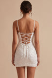White Corset Bodycon Cowl Neck Ruched Spaghetti Strapes Short Little White Dress