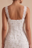 White Bodycon Cowl Neck Floral Appliques Short Little White Dress with Lace