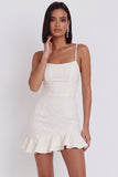 White Bodycon Square Neck Ruffled Short Little White Dress
