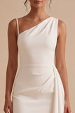 White Bodycon Asymmetrical One Shoulder Ruched Short Little White Dress