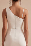 White Bodycon Asymmetrical One Shoulder Ruched Short Little White Dress