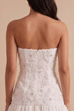 White Strapless Bodycon Bubble Hem Short Little White Dress with Bow