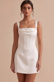 White Corset Sheath Square Neck Short Little White Dress