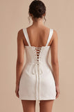 White Corset Sheath Square Neck Short Little White Dress