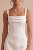 White Corset Sheath Square Neck Short Little White Dress