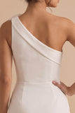 White Bodycon One Shoulder Short Little White Dress with 3D Flower