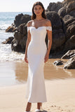 White Mermaid Off the Shoulder Maxi Wedding Dress with Lace