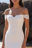 White Mermaid Off the Shoulder Maxi Wedding Dress with Lace