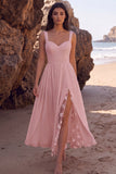 White A-Line Sweetheart Ruched Chiffon Midi Wedding Dress with Lace Side Slit