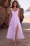 White A-Line Sweetheart Ruched Chiffon Midi Wedding Dress with Lace Side Slit