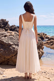 White A-Line Sweetheart Pleated Chiffon V-Neck Midi Wedding Dress