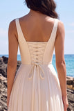 White A-Line Sweetheart Pleated Chiffon V-Neck Midi Wedding Dress
