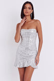 Silver Corset Strapless Bodycon Short Cocktail Dress with Ruffles