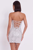 Silver Corset Strapless Bodycon Short Cocktail Dress with Ruffles