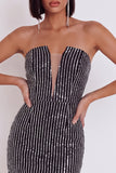 Black Bodycon Strapless Sequins Tulle Short Cocktail Dress