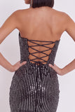 Black Bodycon Strapless Sequins Tulle Short Cocktail Dress