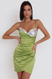 Dusty Sage Bodycon Strapless Ruched Short Cocktail Dress with Sequins