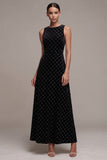 Black A-Line Round Neck Maxi Velvet Dress