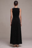 Black A-Line Round Neck Maxi Velvet Dress
