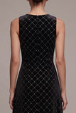Black A-Line Round Neck Maxi Velvet Dress