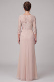 Champagne Sheath Round Neck 3/4 Lace Sleeves High Low Chiffon Maxi Mother of the Bride Dress