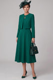 Dark Green A-Line Round Neck Tea-Length Mother of the Bride Dress with Bolero