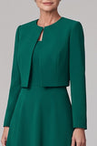 Dark Green A-Line Round Neck Tea-Length Mother of the Bride Dress with Bolero