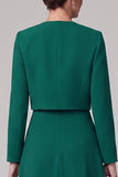 Dark Green A-Line Round Neck Tea-Length Mother of the Bride Dress with Bolero