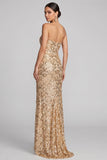 Sparkly Golden Sequins Strapless Mermaid Maxi Evening Dress